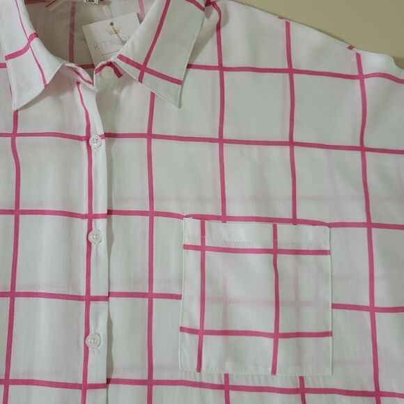 Ya Los Angeles Women's Long Sleeve Pink and White Button-Down Shirt - Picture 7 of 12